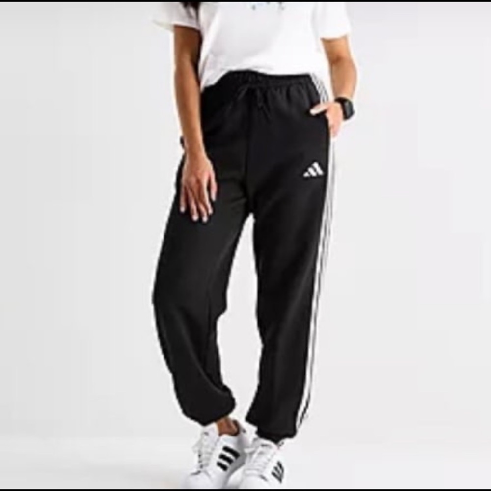 ADIDAS Women Black-White Three Stripes Joggers Sweatpants | S